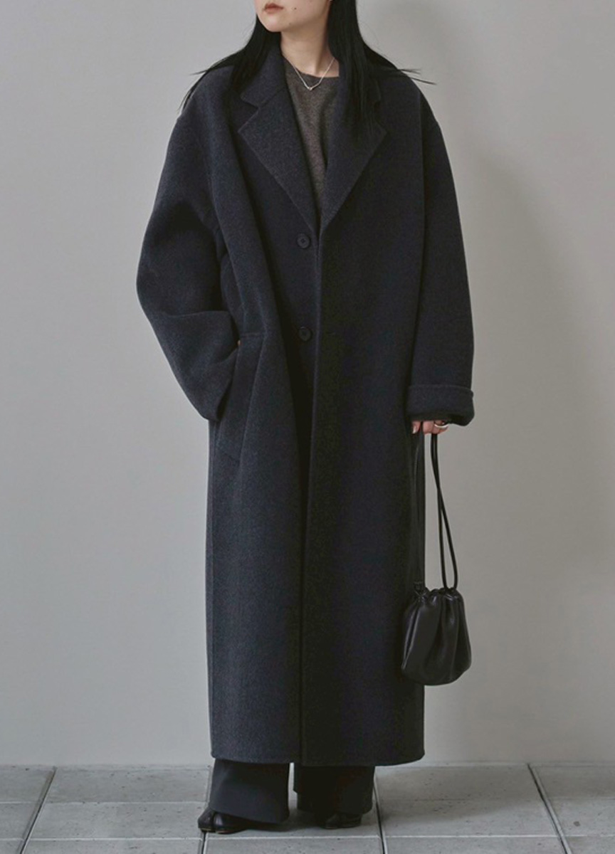 毛料落肩長大衣